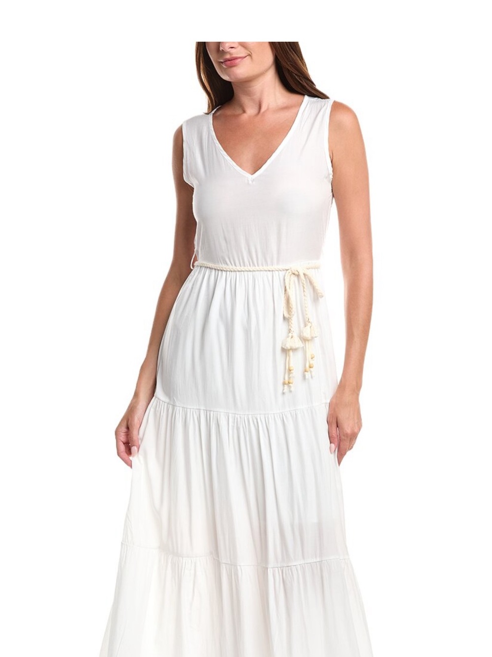 ANNA KAY Cream Sleeveless Tiered Maxi Dress with Rope Waist